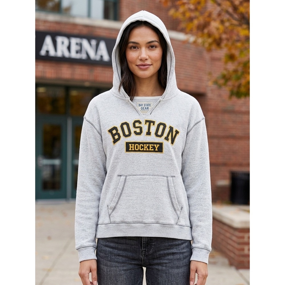 Bay State Gear Women Hoodie Sweatshirt Boston Hockey Gray Pullover Athletic Sz M